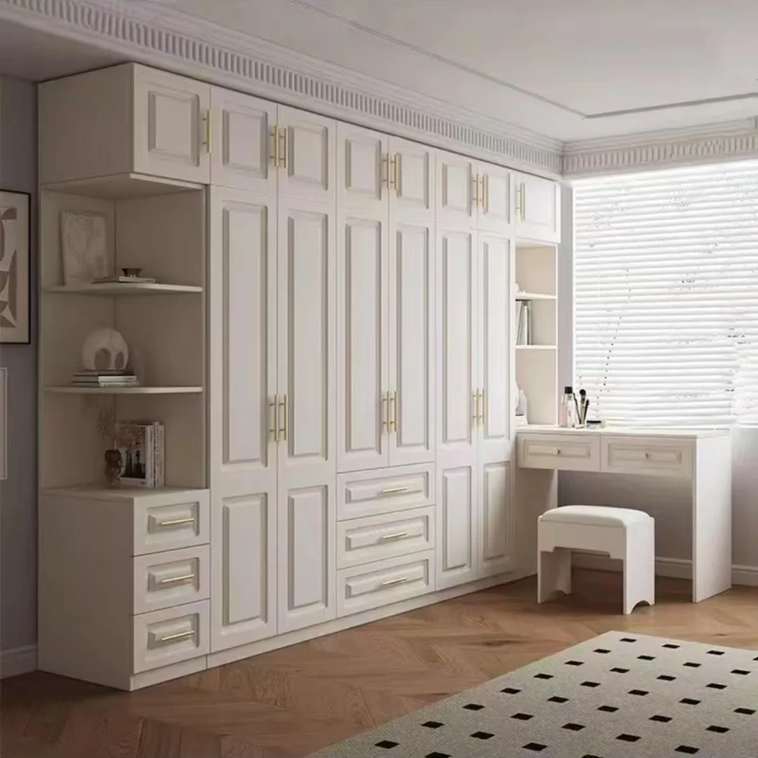 现代简约家用卧室柜子出租房用实木欧松板免装白色四六门整体衣橱