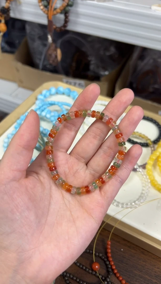 玛瑙/玉髓手链未镶嵌彩虹多宝精工玛瑙药片珠手链[2419]