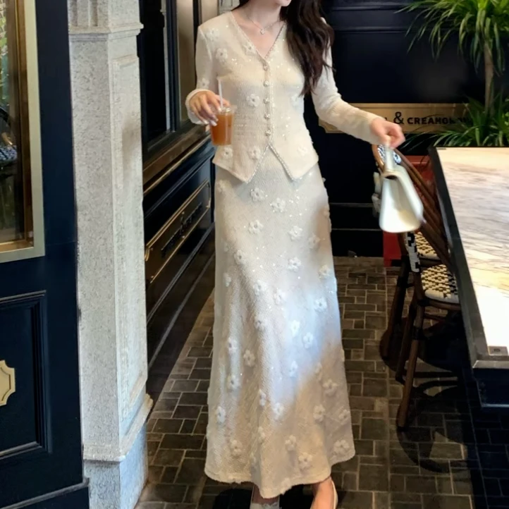 KUNautumn花境举投优雅法式公主风高腰百搭洋气套装