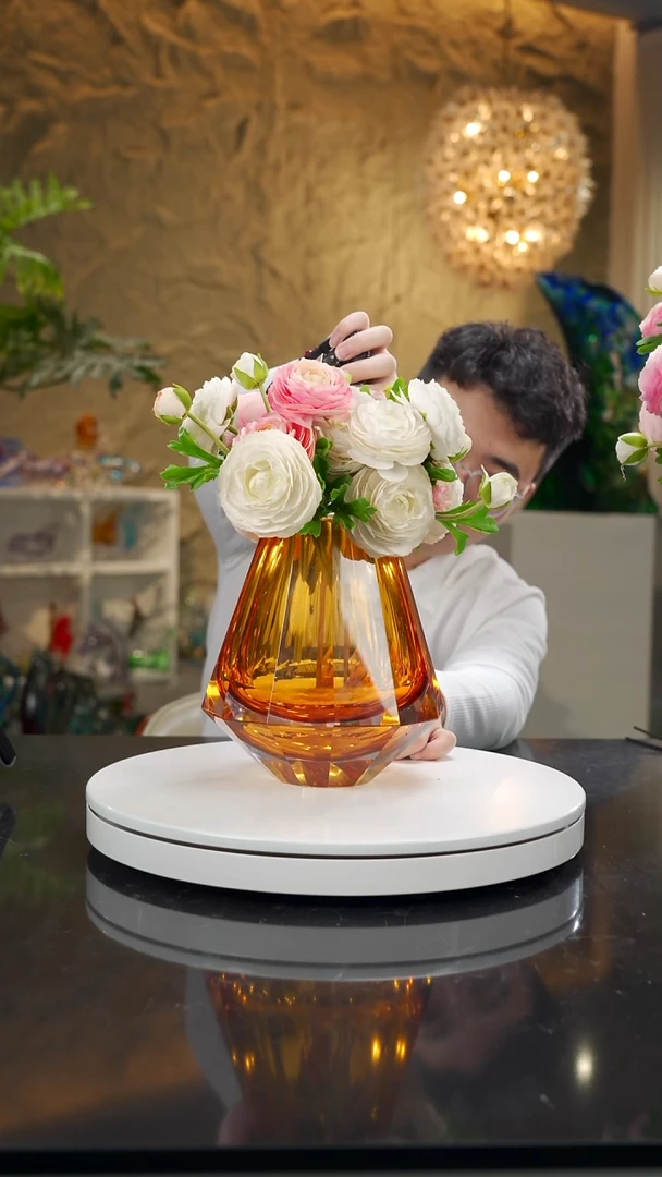 手工艺品琉璃琥珀色切面花瓶