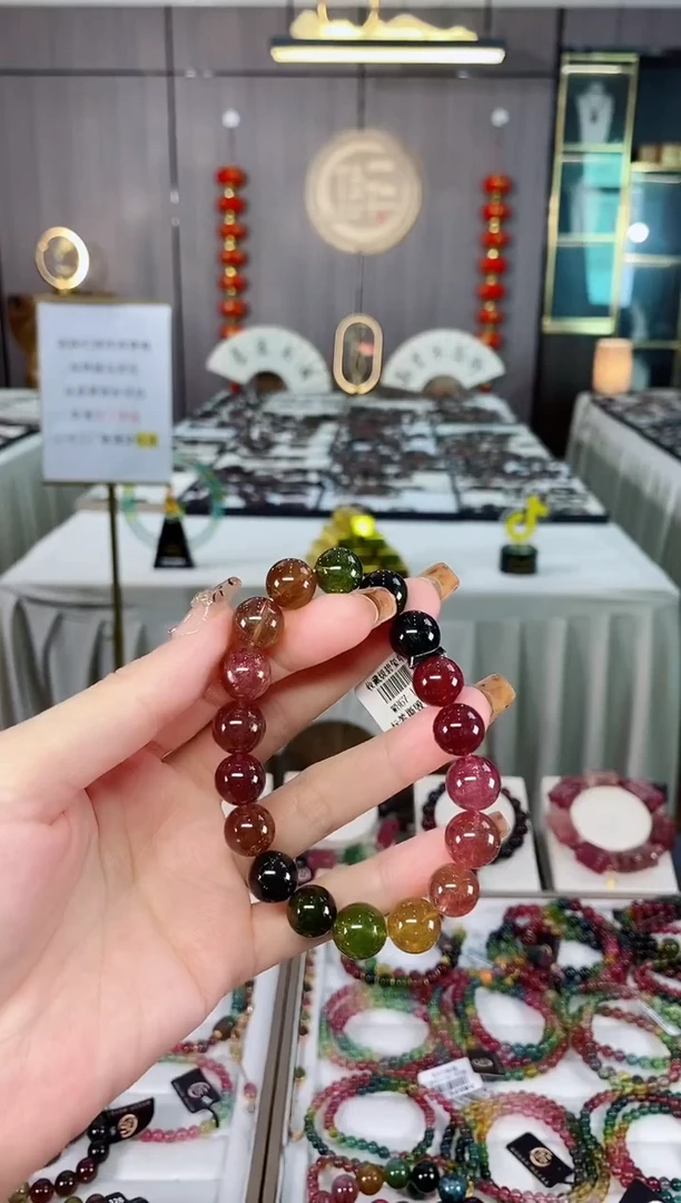 老矿碧玺色标彩虹透体单圈手串11mm+未镶嵌碧玺dan多样性发货一条