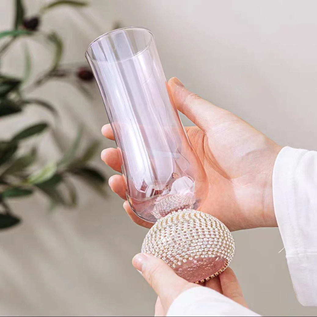 粉色镶钻水晶玻璃杯甜品杯子女生高脚杯酒具鸡尾酒杯 1370