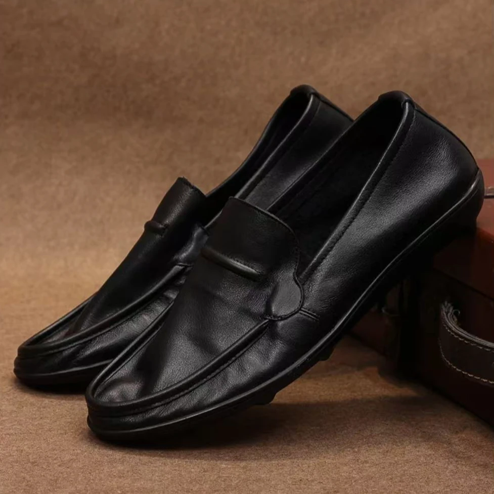 【头层牛皮】透气新款豆豆鞋软皮软底一脚蹬老板鞋牛皮乐福鞋083-1