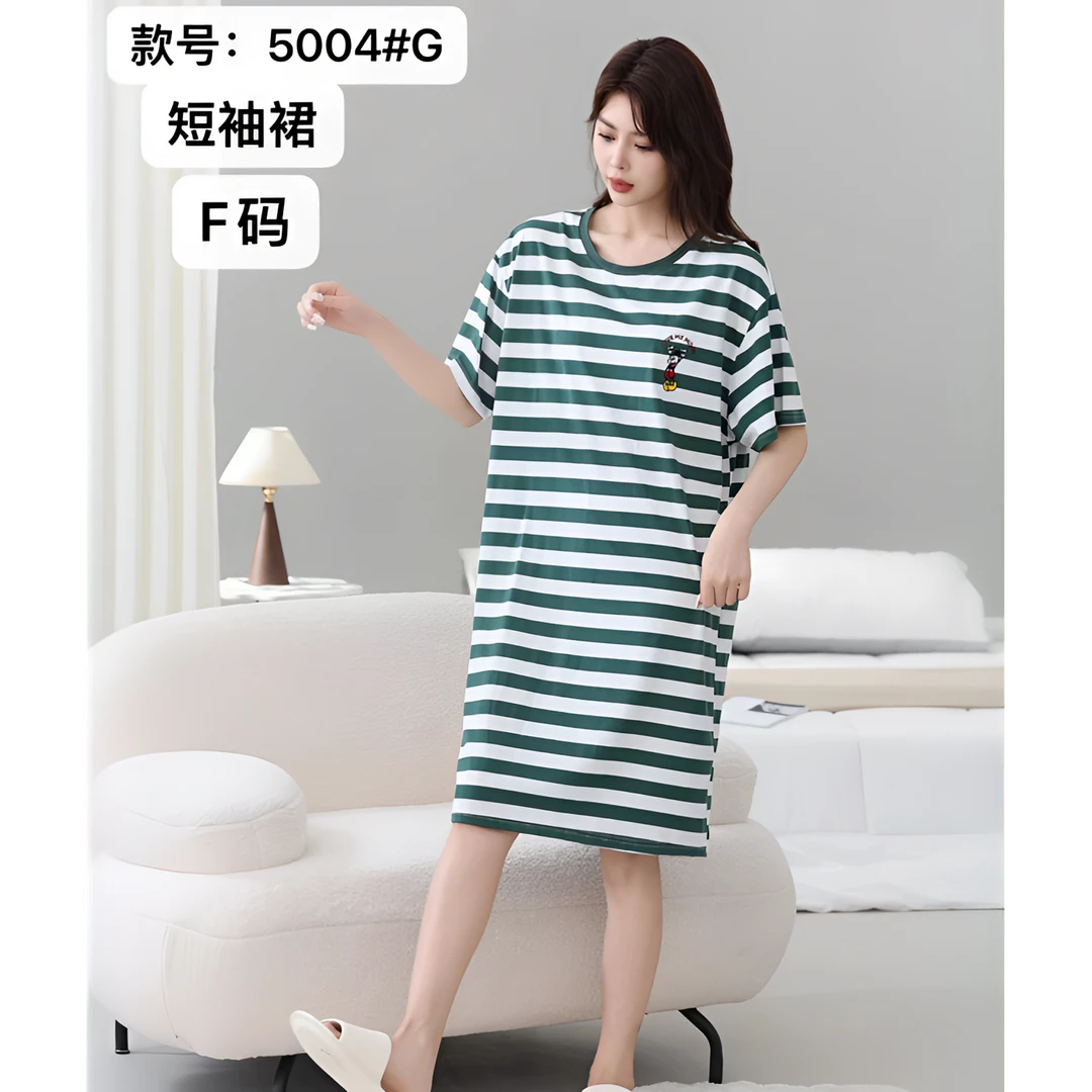 5004# 女士爽棉短袖宽松休闲印花舒适甜美夏季睡裙
