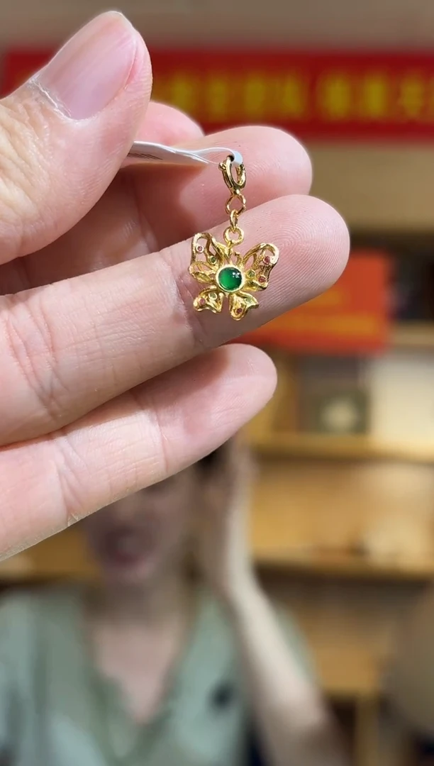 吊坠(不含链)银S925镶嵌翡翠翡翠蝴蝶小滴溜吊坠