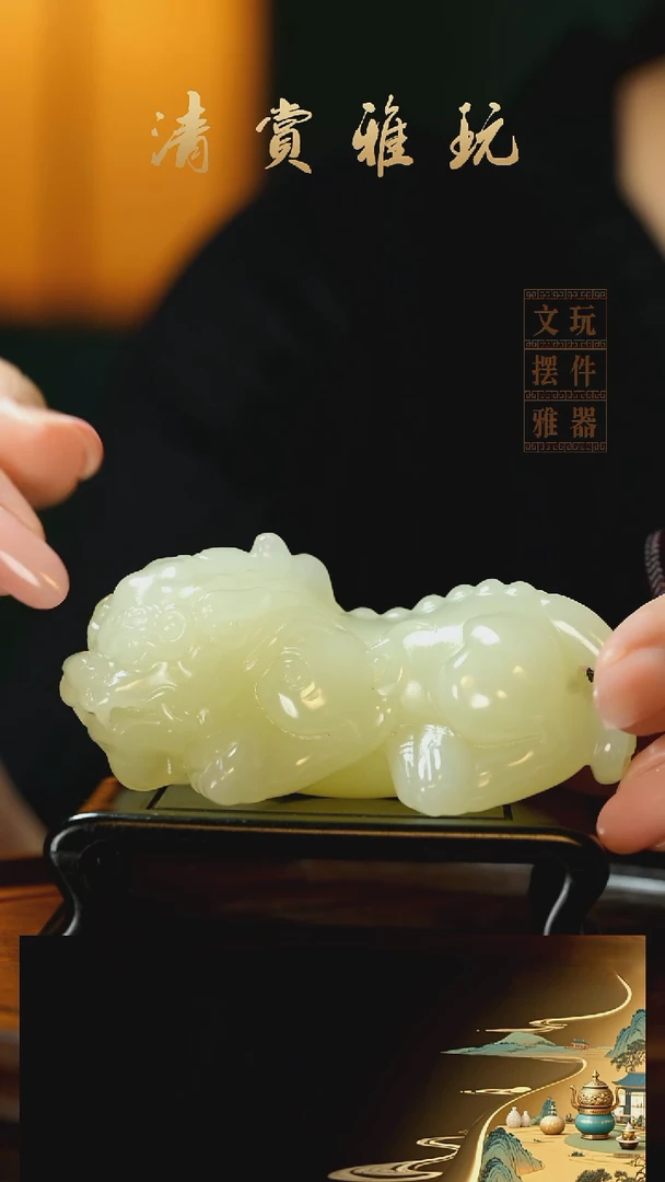 玉《吞金貔貅》手把件摆件