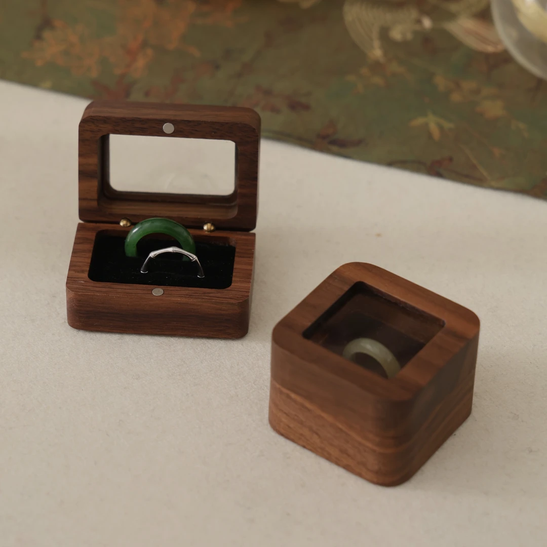 野里花间 北美黑胡桃木对戒首饰收纳盒高档实木饰品包装盒