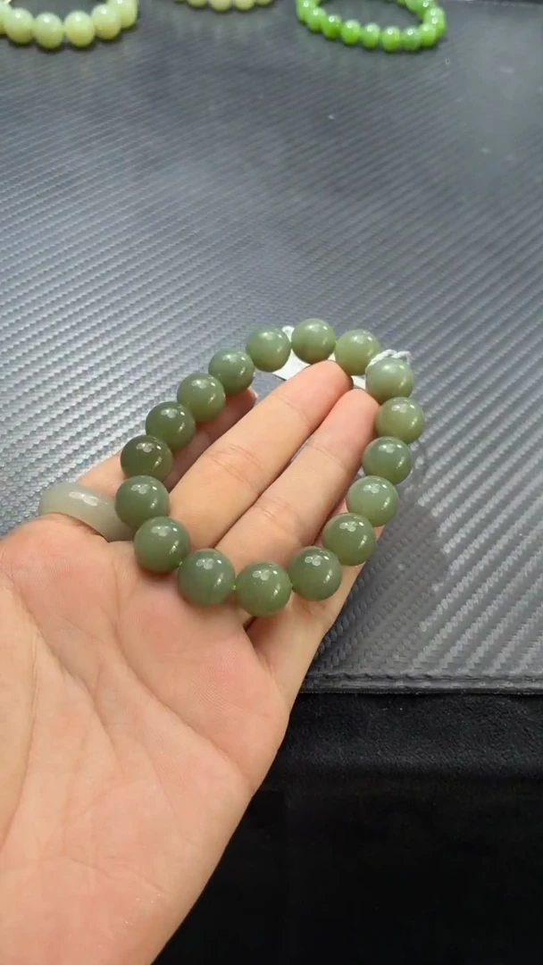 未镶嵌手链和田玉若羌李保国矿青白卡12手串微色差