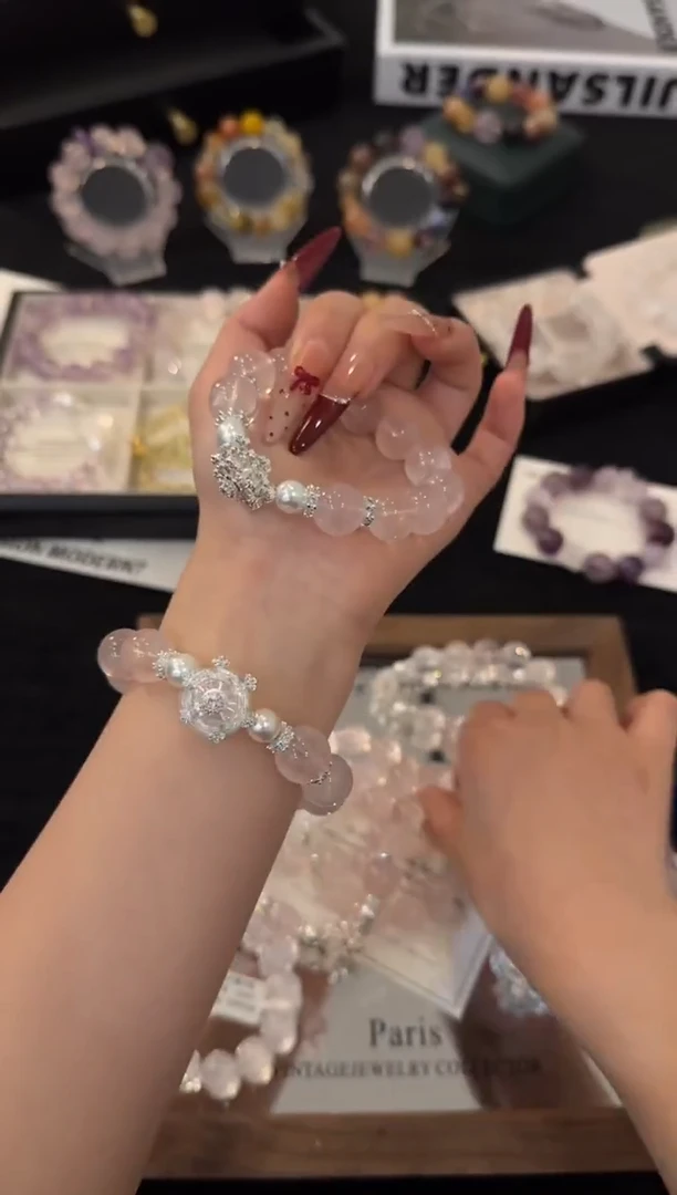 合金手链水晶粉水晶x3653