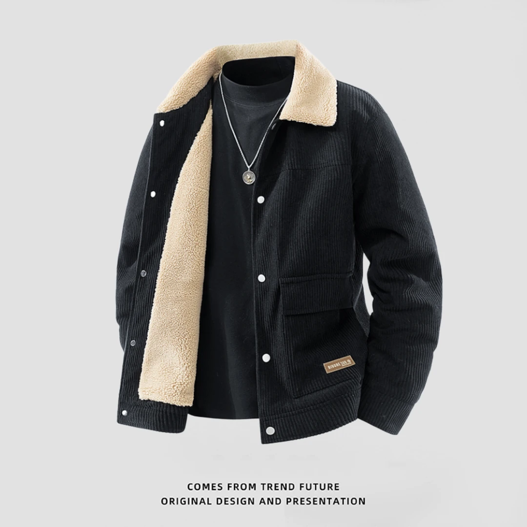 秋冬季灯芯绒外套男加绒加厚商务休闲翻领保暖羊羔绒男装上衣服潮