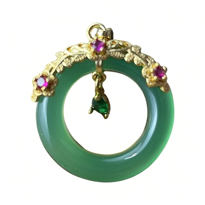 PAK04天然玉石玛瑙满绿甜甜圈吊坠(多样性发货其一)