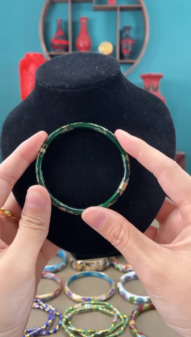 景泰蓝开口镯 52-58可戴 墨绿