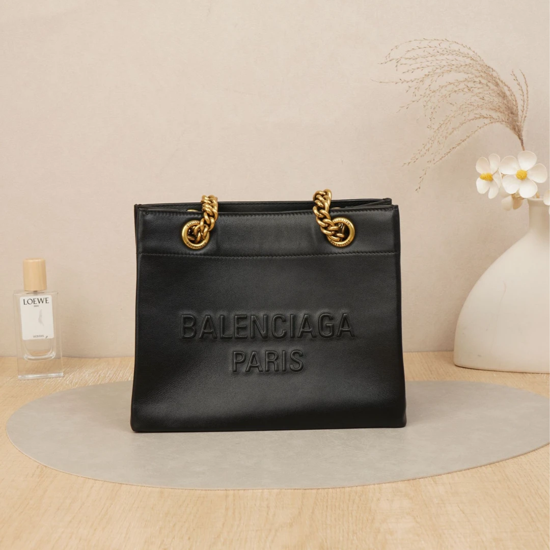 95新 Balenciaga/巴黎世家 托特链条包小号黑金牛皮/DS046668