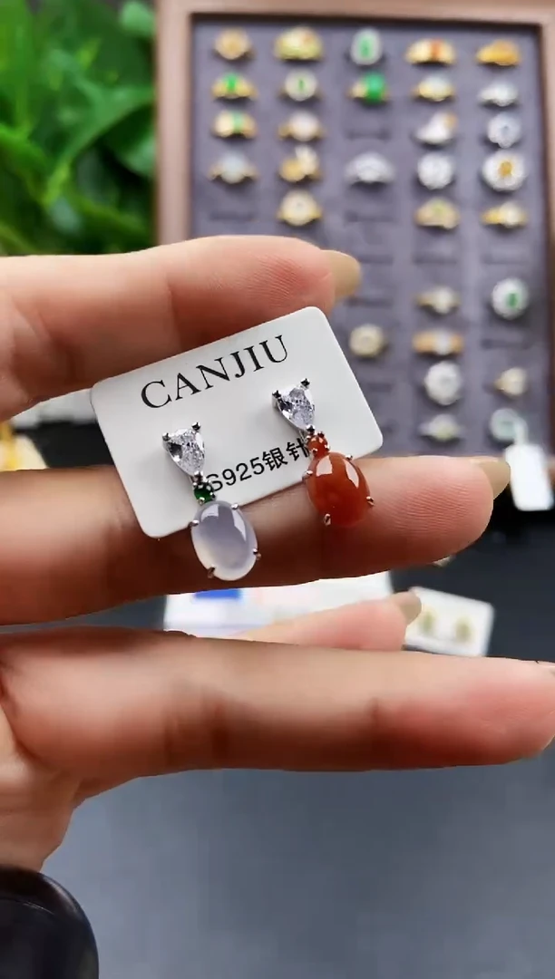 银S925镶嵌翡翠耳饰12