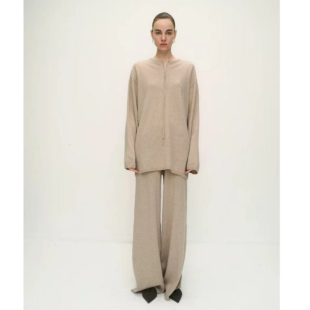 viktoria chan长绳拉链外搭 针织长裤