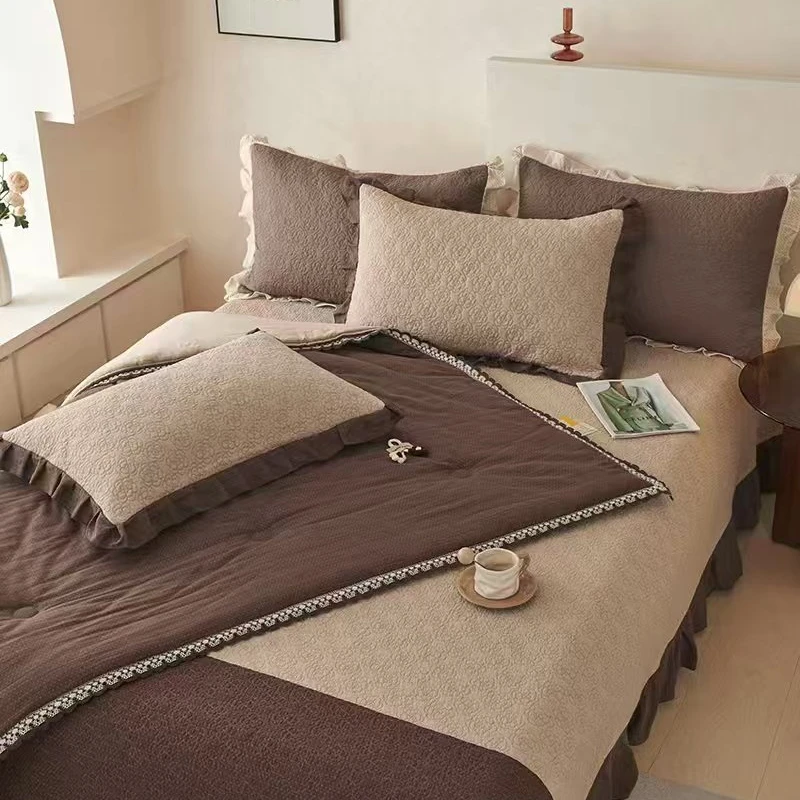 玫瑰物语·韩国全棉双层纱纯色花边夏凉被