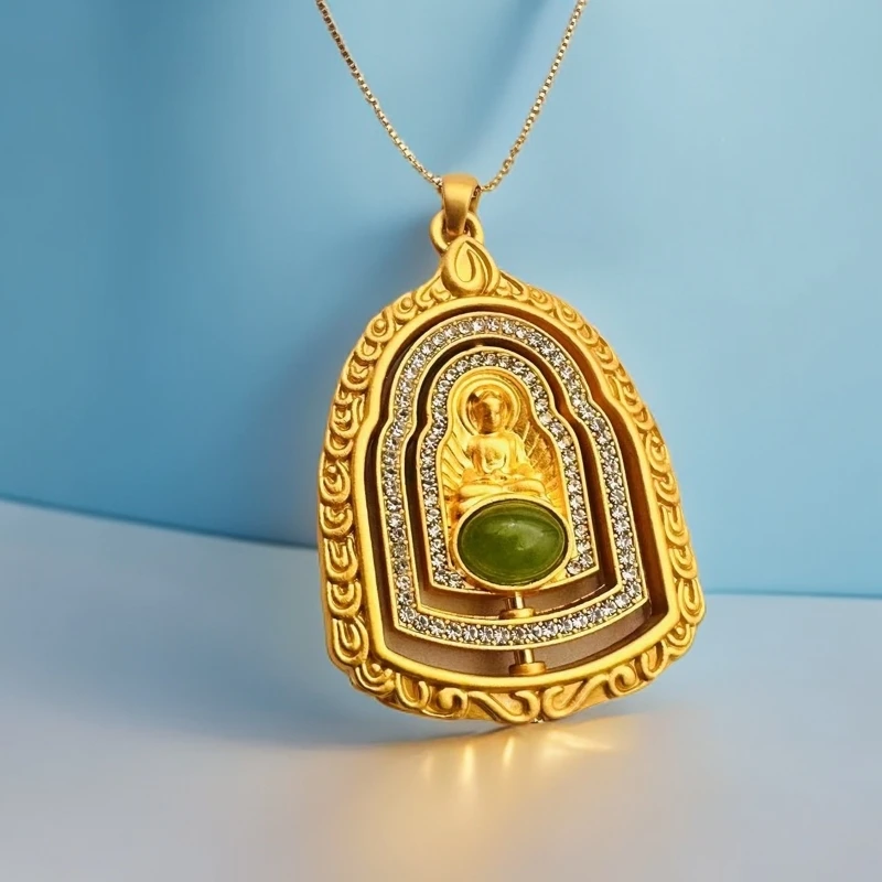 【为民珠宝】【证书+精美礼盒】合金镶嵌和田碧玉观音赠合金链BD24336