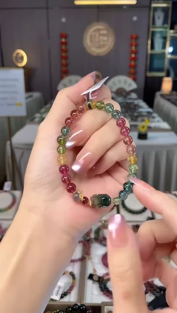 未镶嵌老矿碧玺彩虹单圈手串6mm+碧玺多样性发货一条hon