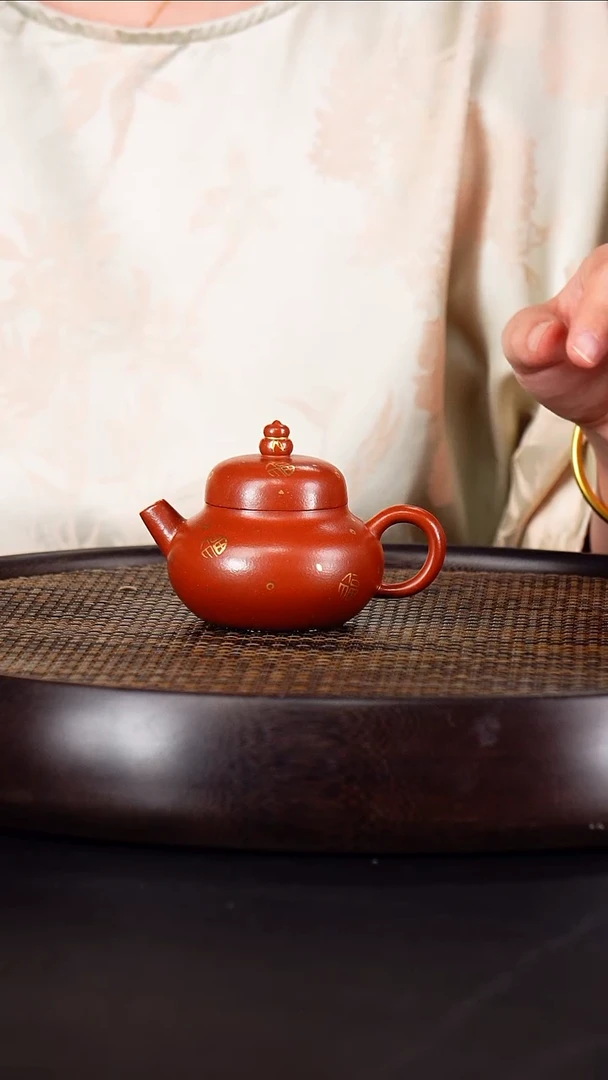 茶壶紫砂葫芦容天29  朱泥 130毫升TYQ