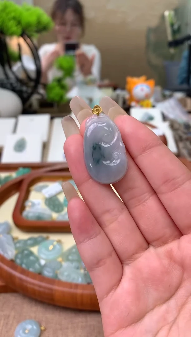 【闪购商品】翡翠颈饰18K金镶嵌天然A货翡翠挂件