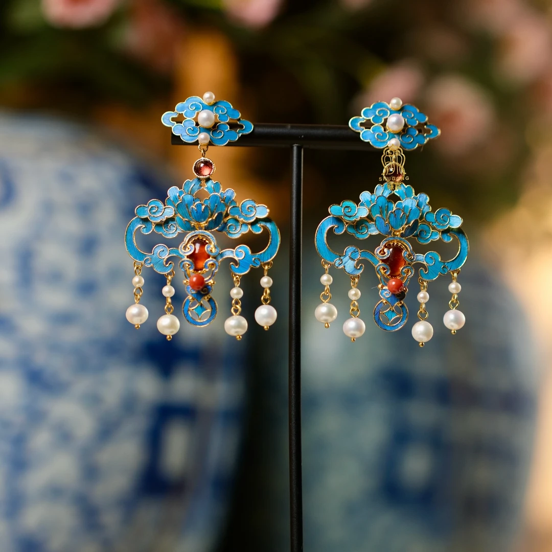 合金羽毛耳饰 殊宫蝙蝠祥云耳坠