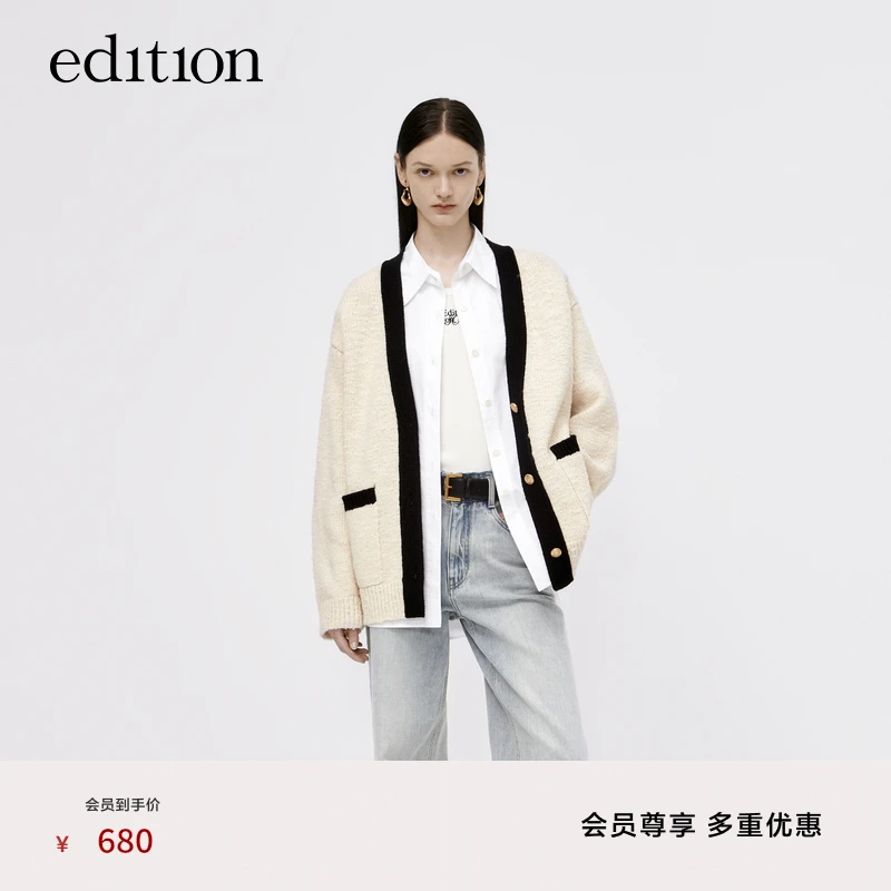 edition秋毛衣外套女小香风绵羊毛花纱针织开衫#EBC3CART10