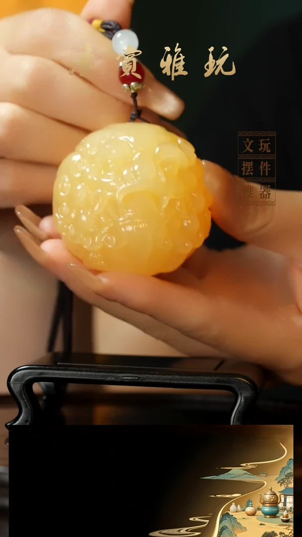 玉《金田黄醒狮貔貅》手把件摆件
