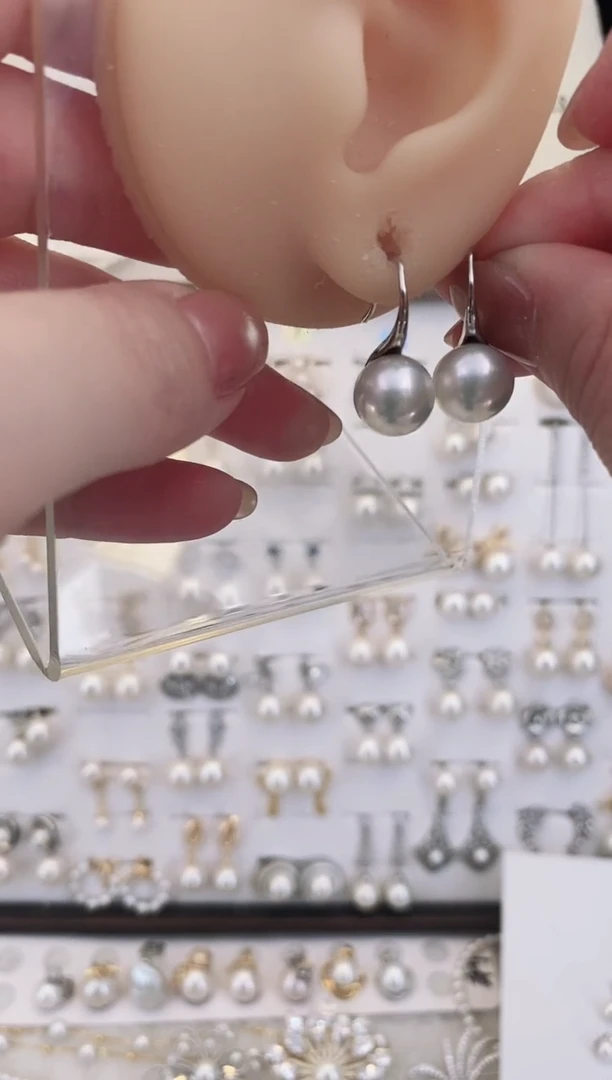 银S925镶嵌耳饰淡水珍珠50