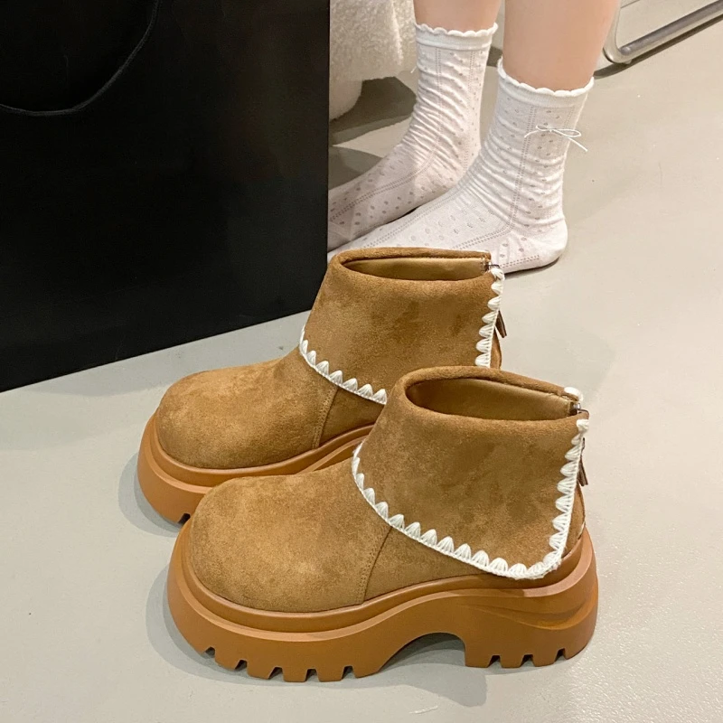 复古高级感小个子厚底增高马丁靴女款2025新款秋季显瘦白色短靴子