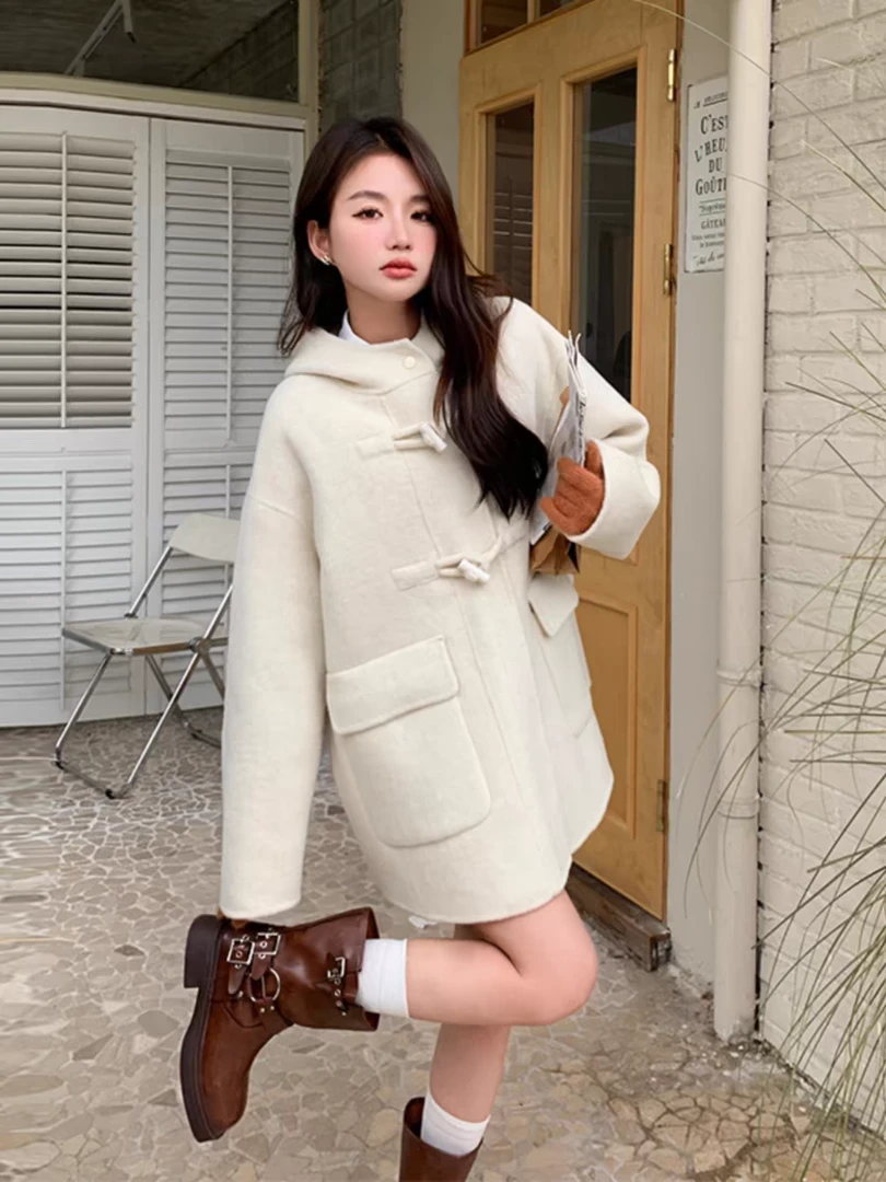 【201-300】孤品新款简约百搭毛呢短款双面羊绒外套大衣网红小香风