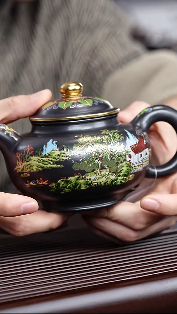 茶壶紫砂宜兴紫砂 掇只老黑料 汪庆龙