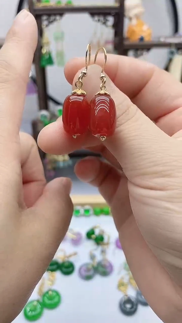 南红玛瑙14K金镶嵌耳饰64
