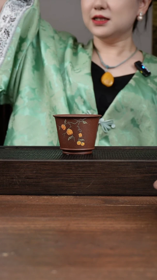 茶壶紫砂紫泥主人杯 ！  堆绘柿子