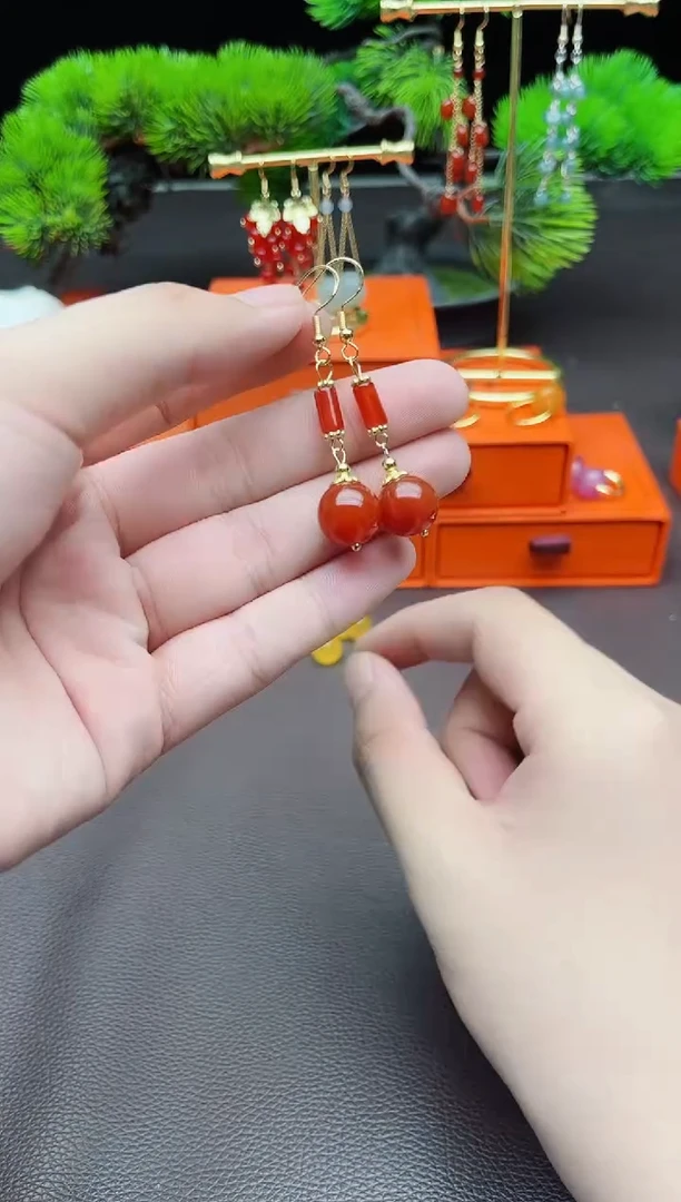 玛瑙/玉髓耳饰银S925镶嵌723000