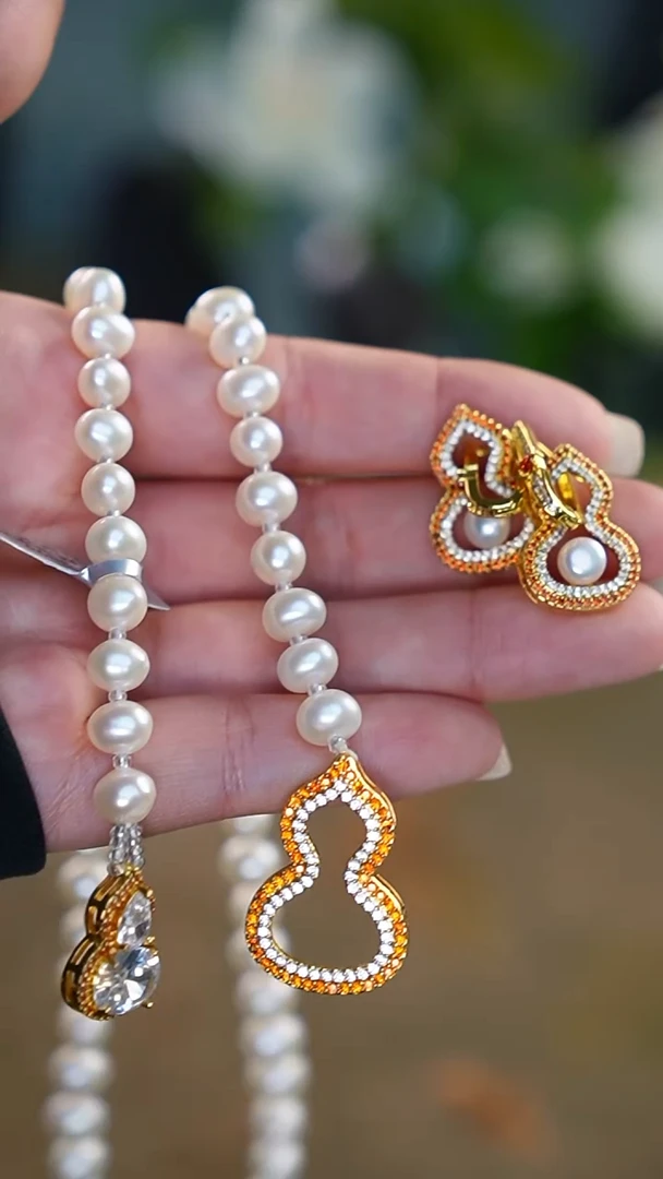 颈饰合金淡水珍珠套组