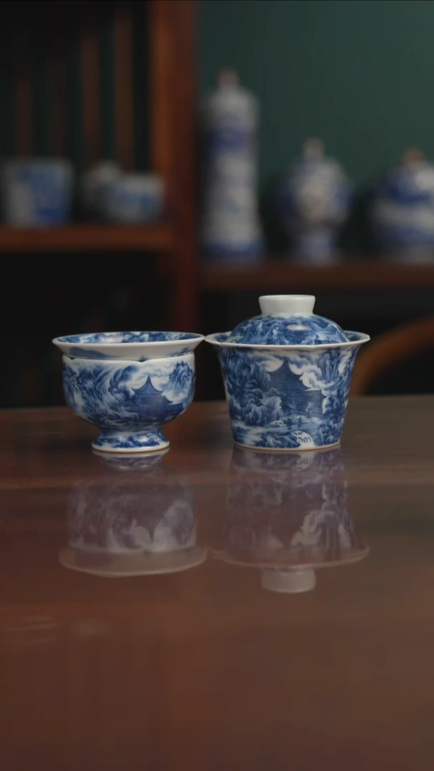 Q**G景琳藏 山水盖碗杯