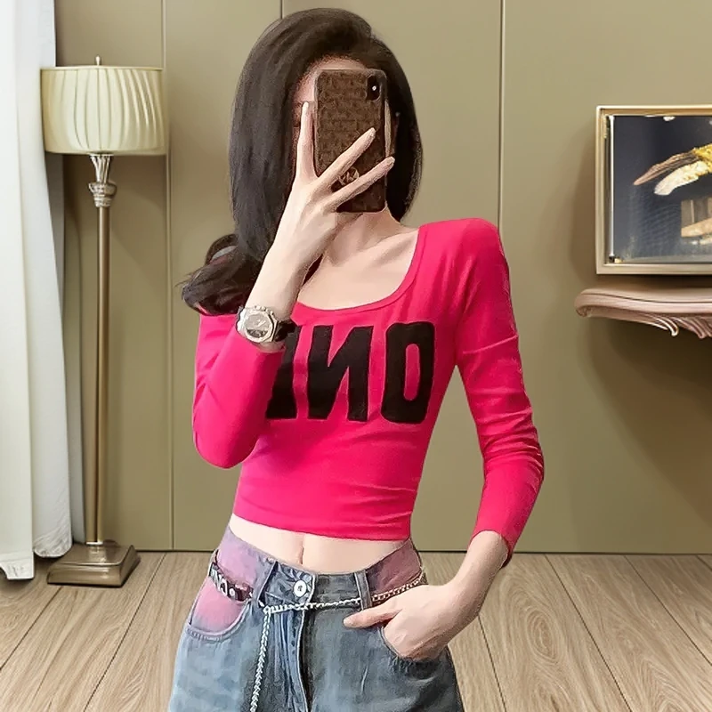 2025新款长袖t恤女秋季洋气打底衫辣妹显瘦露脐时尚高腰短款上衣