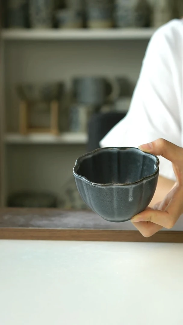 微瑕窑变莲花灰手握杯200ml@4-2@