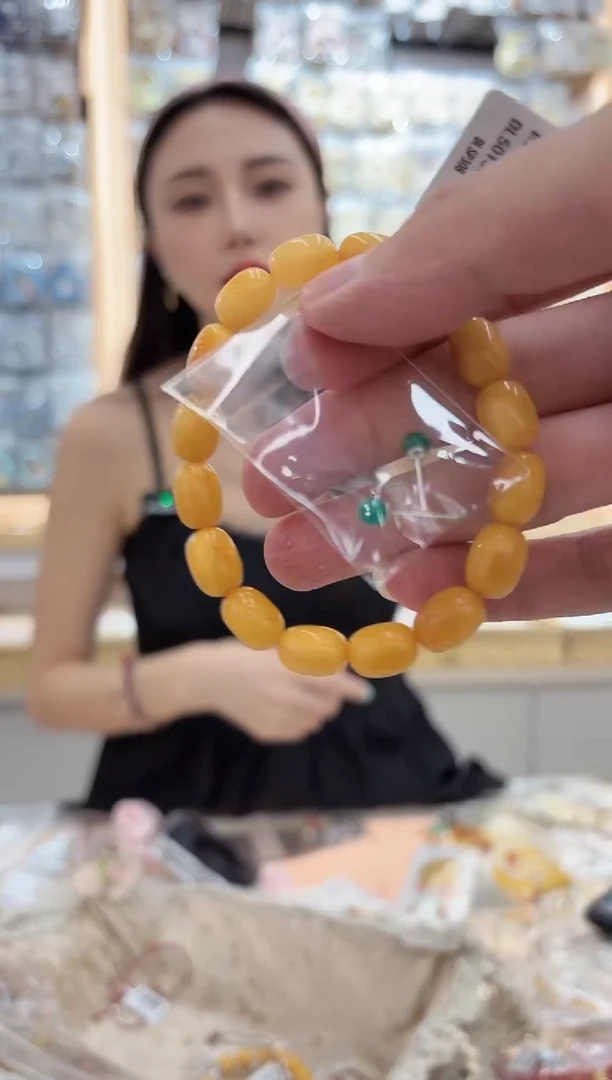 无925银绿色银耳钉枣珠蜡蜡串串