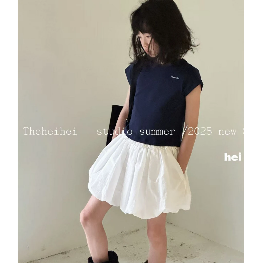 设计师品牌【海军蓝】百搭学院风花边T恤中大童亲子 3166