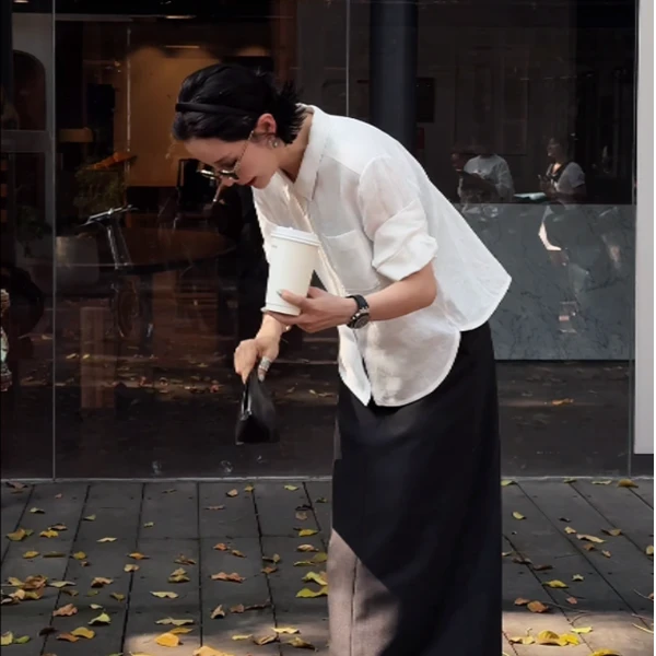 【DYMMXYMM】-小众设计师纯白微皱感麻料衬衣衬衫-5SSY6206