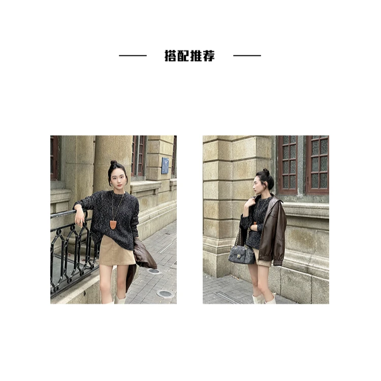 长袖女中长款毛针织衫秋冬季时尚宽松休闲上衣冬季