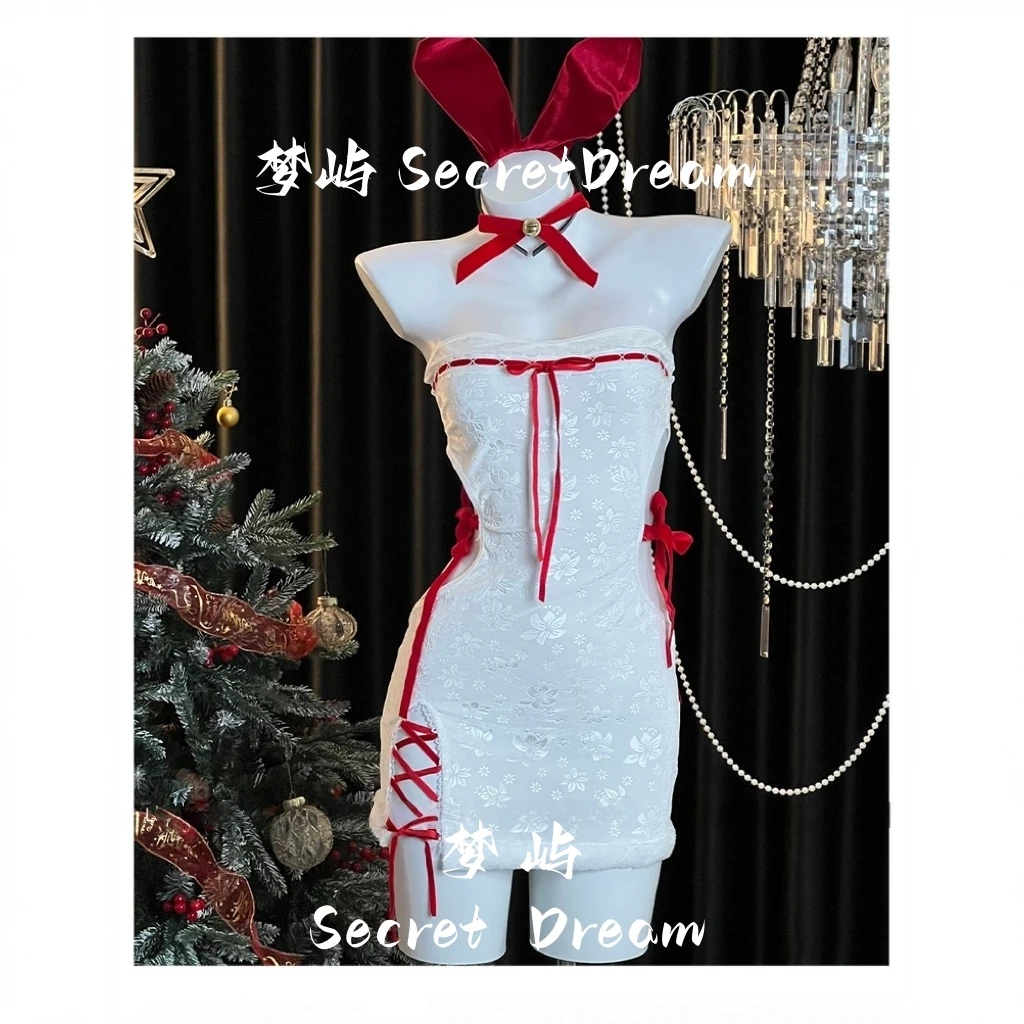 梦屿中国风圣诞氛围甜美针织女装连衣裙短款百褶二次元睡衣睡裙