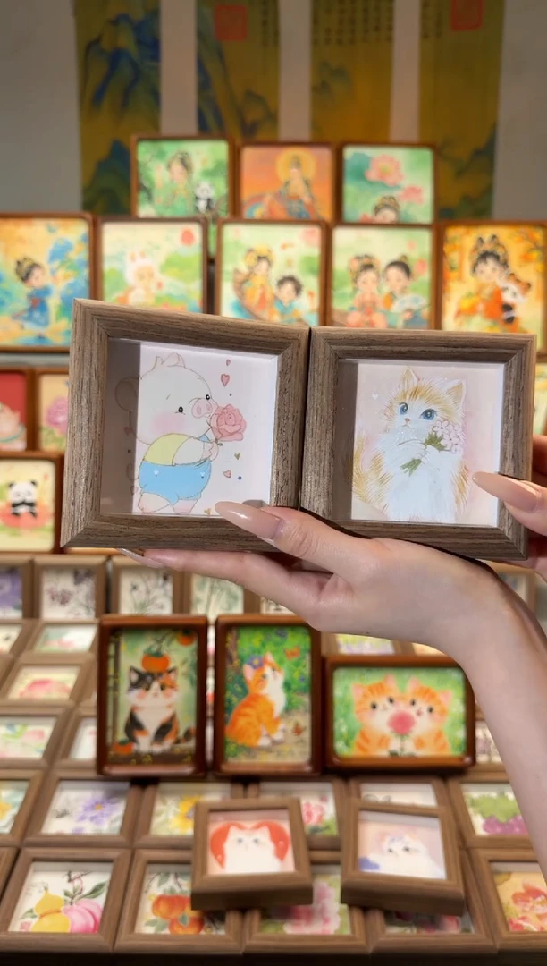 国画小肥猪 小粉猫 一组11