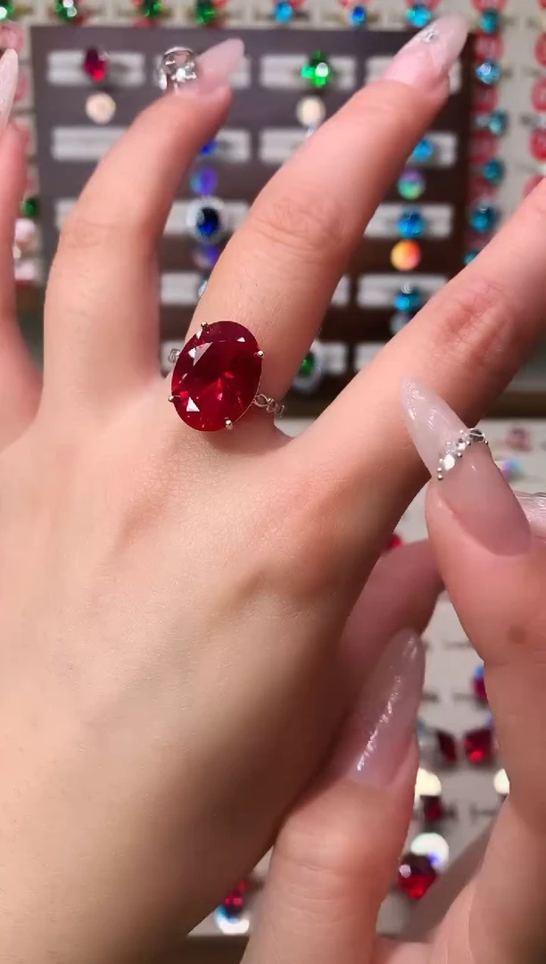 无925银典藏 轻奢 鸽血红色系12*16银托戒指