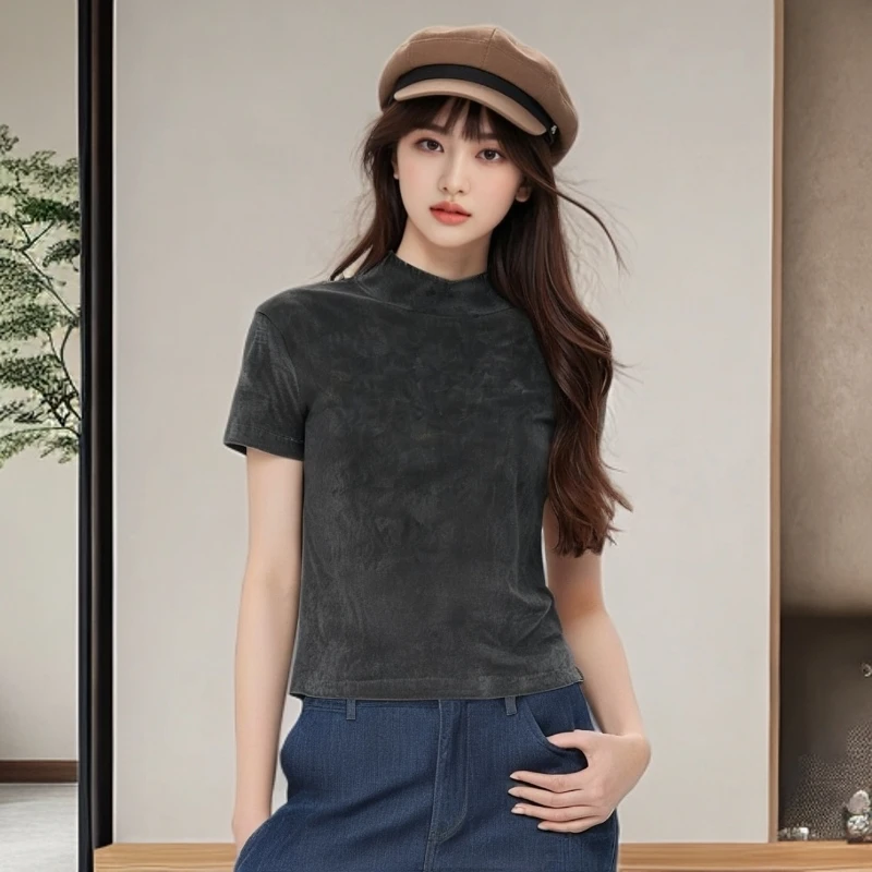 罗拉密码设计师联盟女装秋冬经典复古金丝绒气质时尚短袖上衣8301