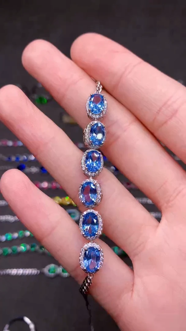 【闪购商品】海蓝宝石手链银S925镶嵌.......