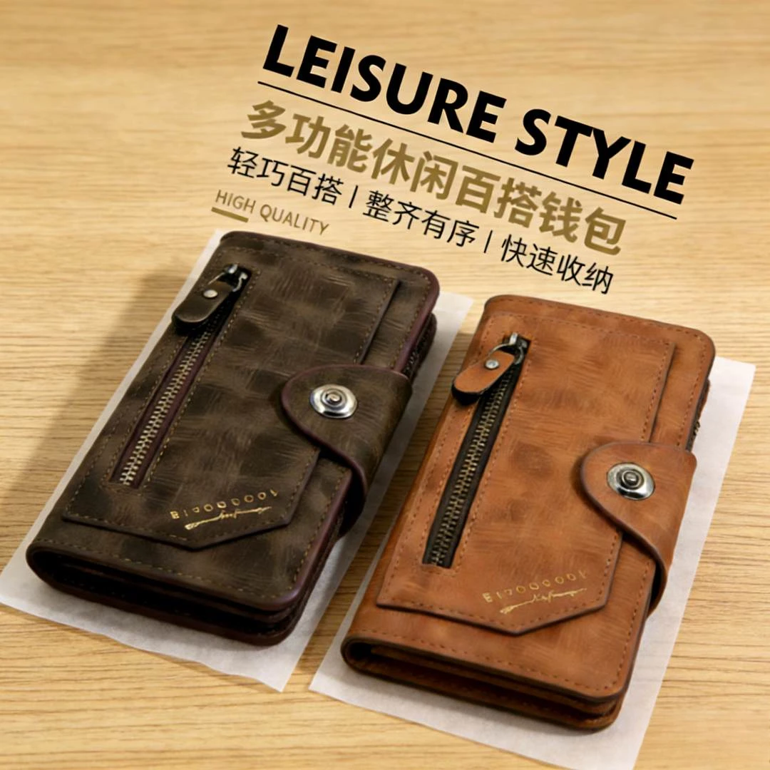 新款男士长款钱包拉链大容量pu复古超薄手拿包扩容男款时尚手拿包