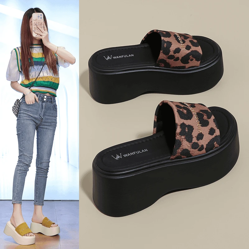 33-39码豹纹坡跟凉拖厚底高跟时尚百搭夏季外穿拖鞋女ins网红爆款