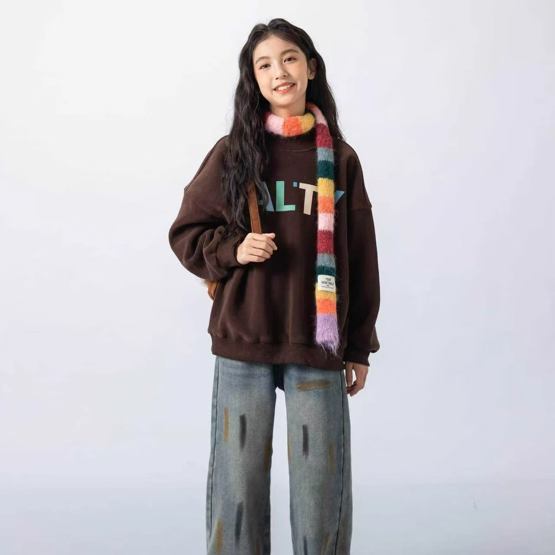 宝贝空间咖色女童加绒卫衣